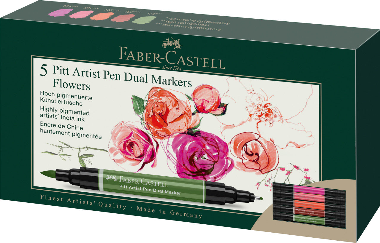 PITT ARTIST PEN DUAL MARKER SET 5 BUC FLOWERS FABER-CASTELL PITT ARTIST PEN DUAL MARKER SET 5 BUC FLOWERS FABER-CASTELL